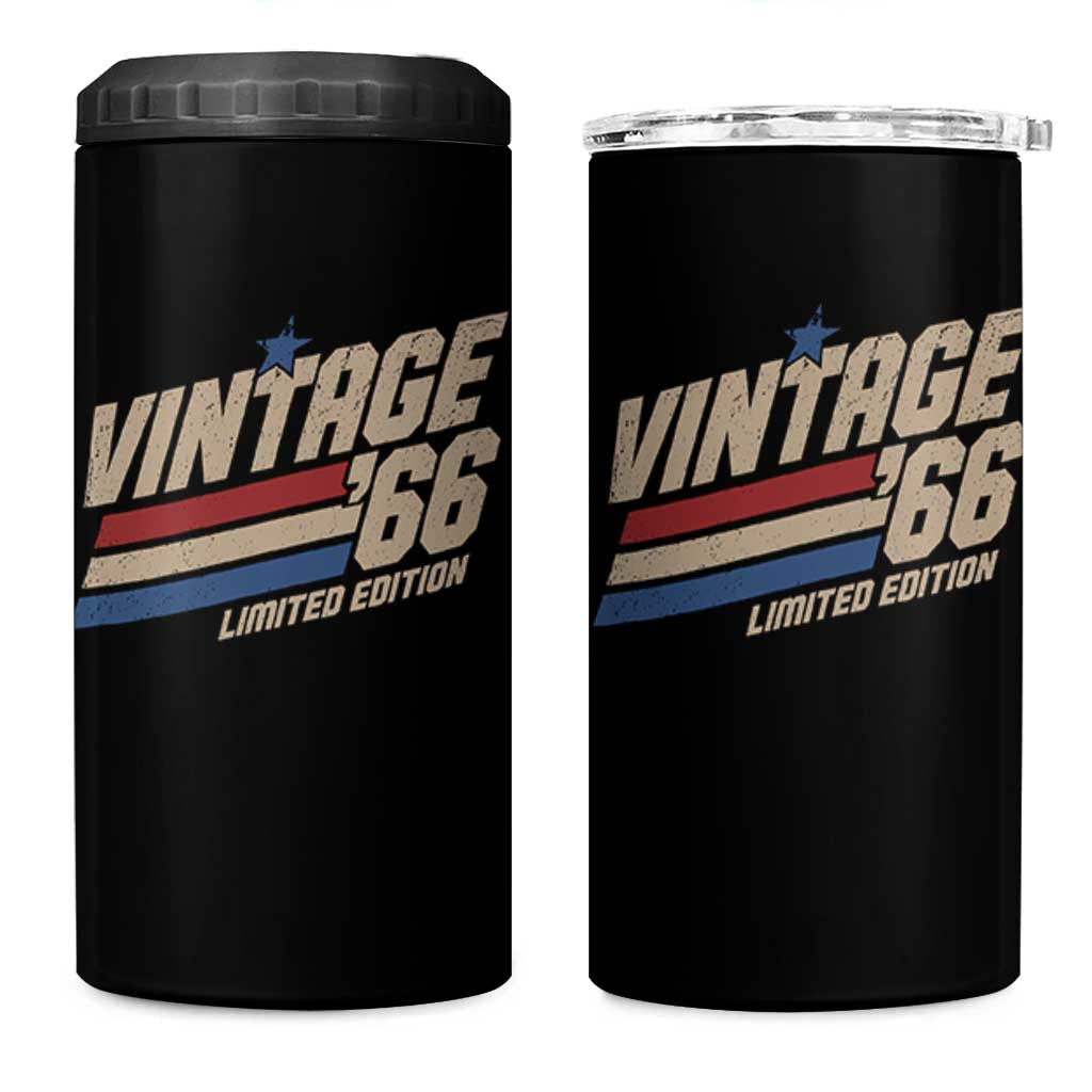 60th Birthday 4 in 1 Can Cooler Tumbler Vintage 1966 60 Years Old Birthday USA Stripes