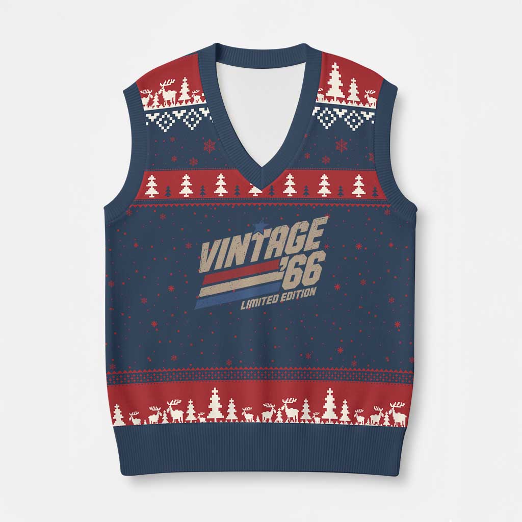 60th Birthday V-Neck Knit Sweater Vest Vintage 1966 60 Years Old Birthday USA Stripes