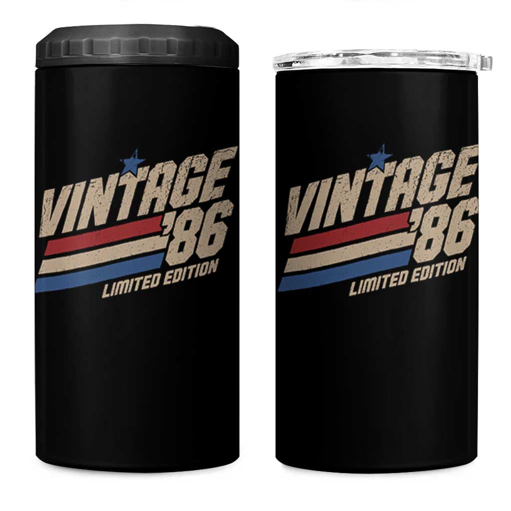 40th Birthday 4 in 1 Can Cooler Tumbler Vintage 1986 40 Years Old Birthday USA Stripes