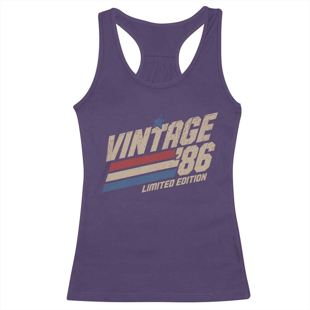 40th Birthday Racerback Tank Top Vintage 1986 40 Years Old Birthday USA Stripes