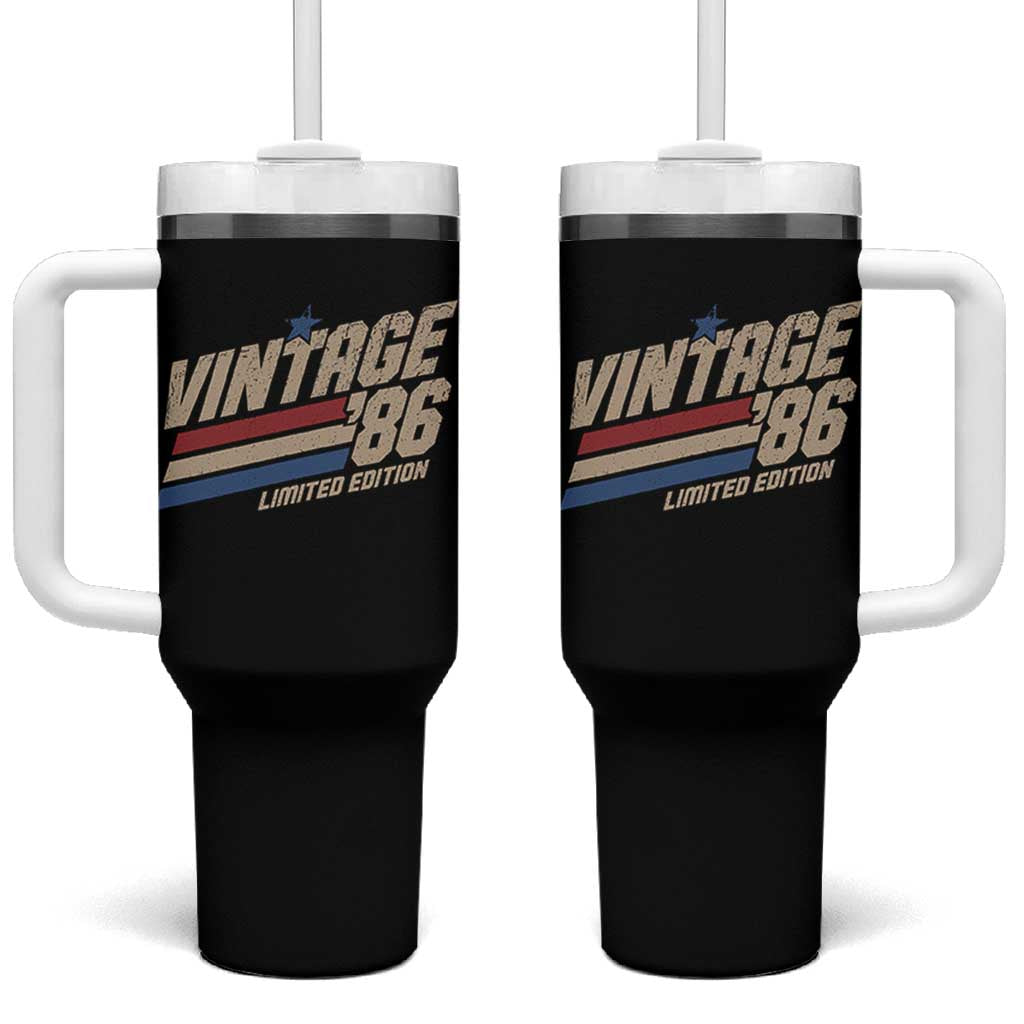 40th Birthday Tumbler With Handle Vintage 1986 40 Years Old Birthday USA Stripes
