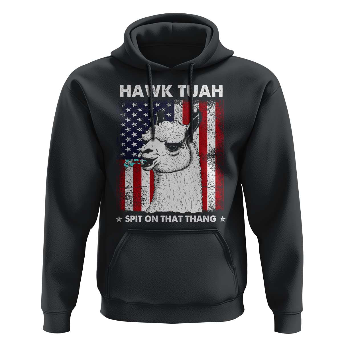 Funny Llama Hoodie Hawk Tuah Spit On That Thang American Flag - Wonder Print Shop