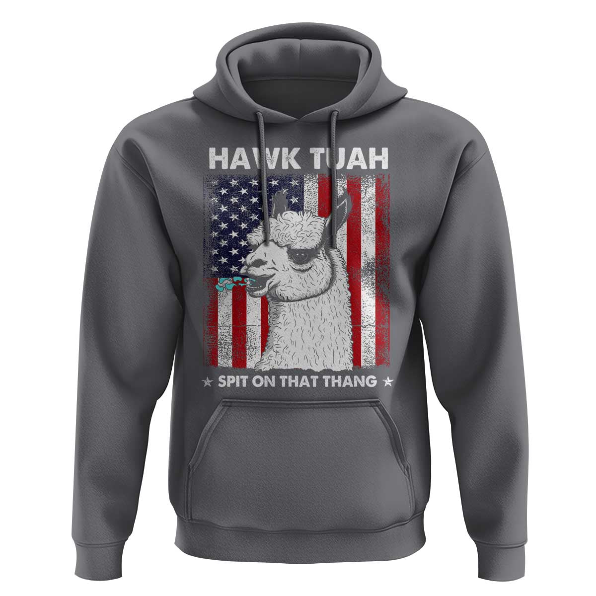 Funny Llama Hoodie Hawk Tuah Spit On That Thang American Flag - Wonder Print Shop