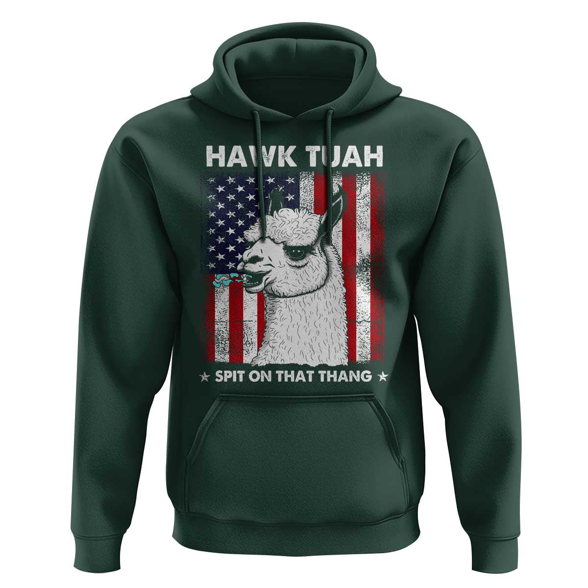 Funny Llama Hoodie Hawk Tuah Spit On That Thang American Flag - Wonder Print Shop