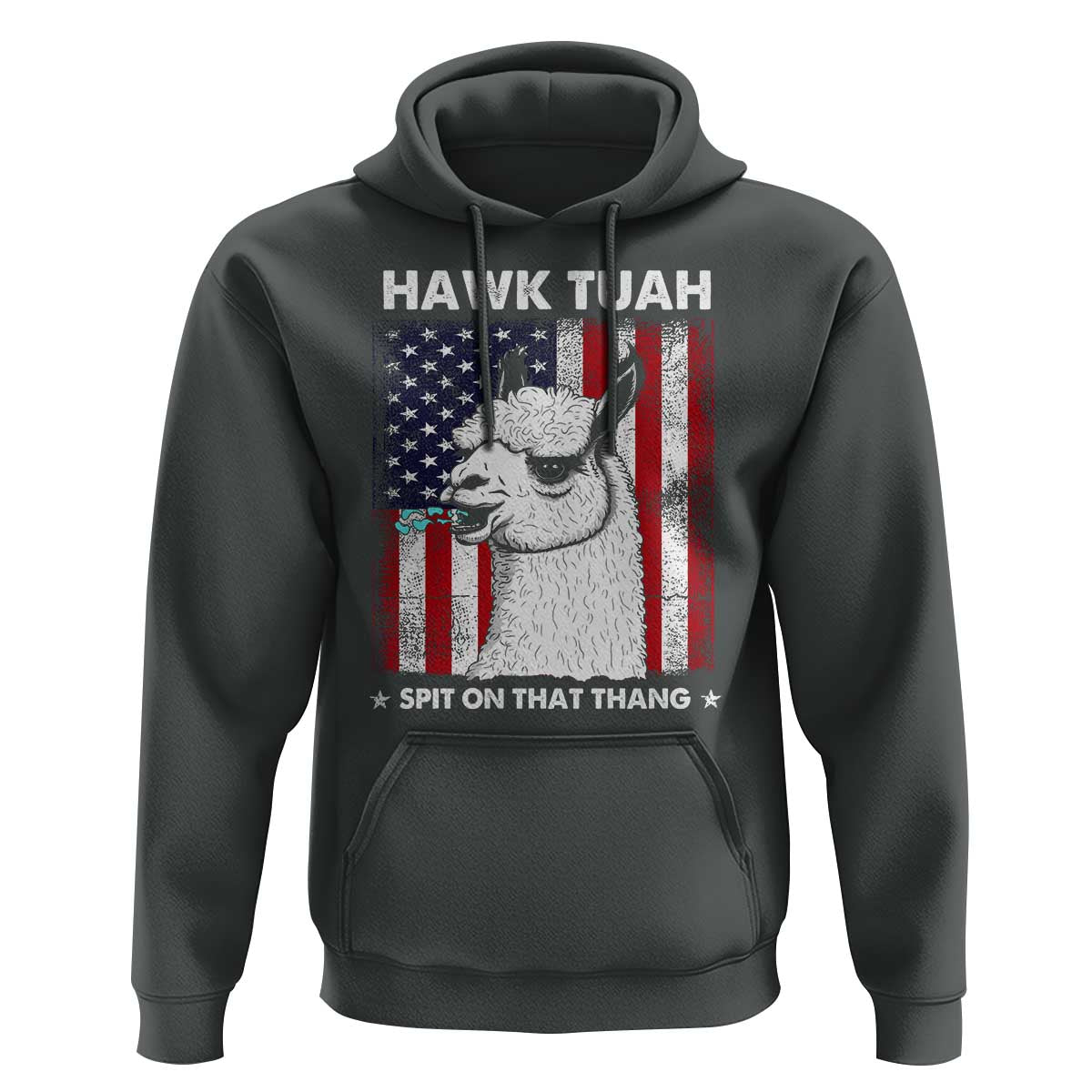 Funny Llama Hoodie Hawk Tuah Spit On That Thang American Flag - Wonder Print Shop