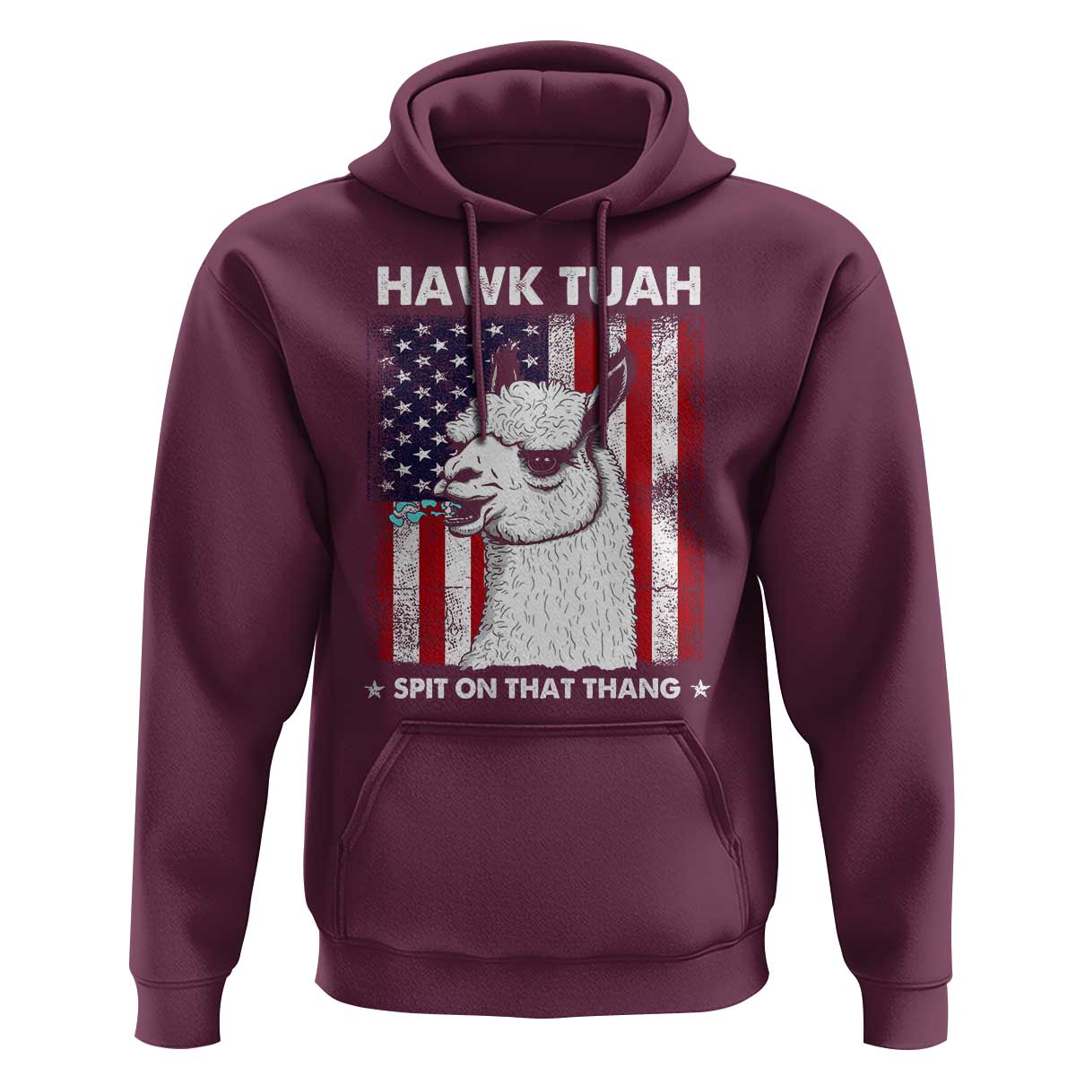 Funny Llama Hoodie Hawk Tuah Spit On That Thang American Flag - Wonder Print Shop