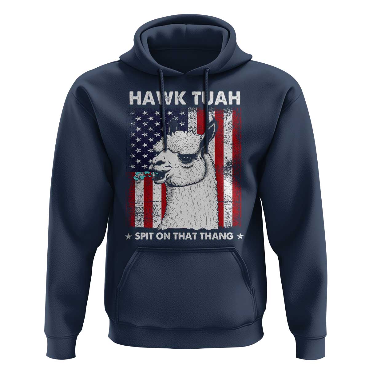 Funny Llama Hoodie Hawk Tuah Spit On That Thang American Flag - Wonder Print Shop