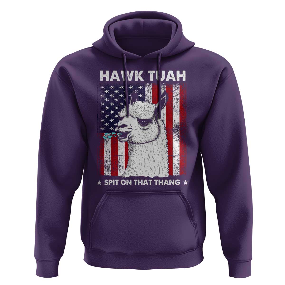 Funny Llama Hoodie Hawk Tuah Spit On That Thang American Flag - Wonder Print Shop