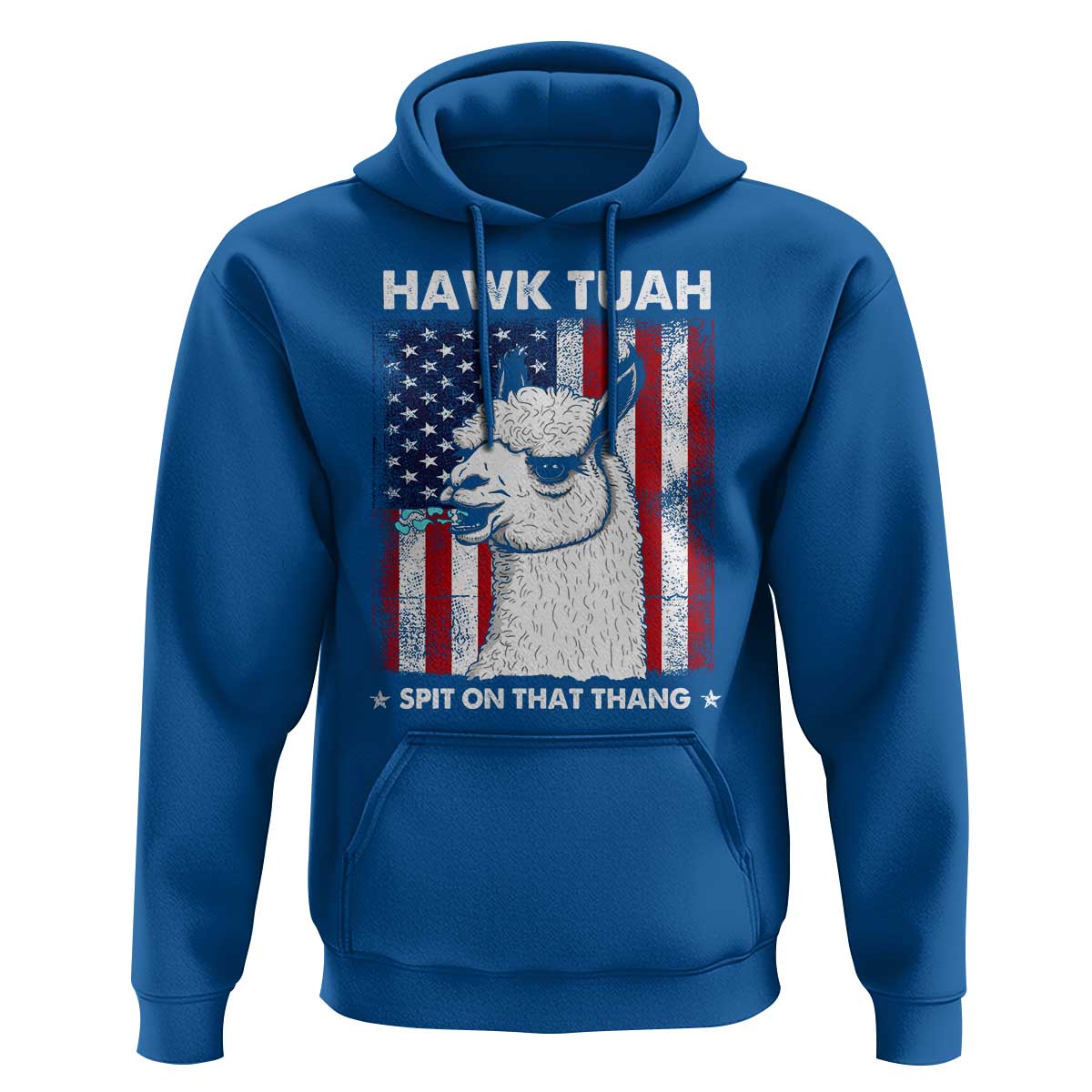 Funny Llama Hoodie Hawk Tuah Spit On That Thang American Flag - Wonder Print Shop