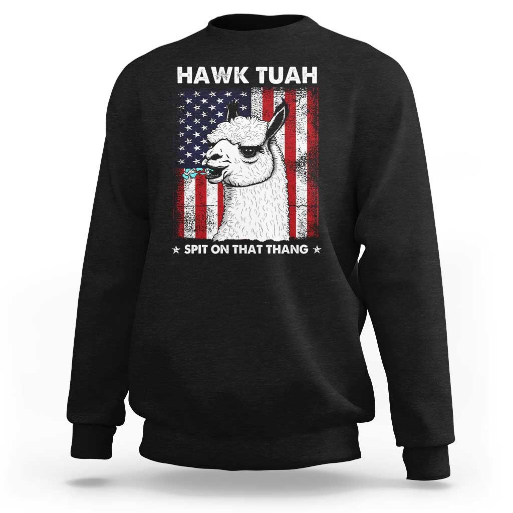 Funny Llama Sweatshirt Hawk Tuah Spit On That Thang American Flag - Wonder Print Shop