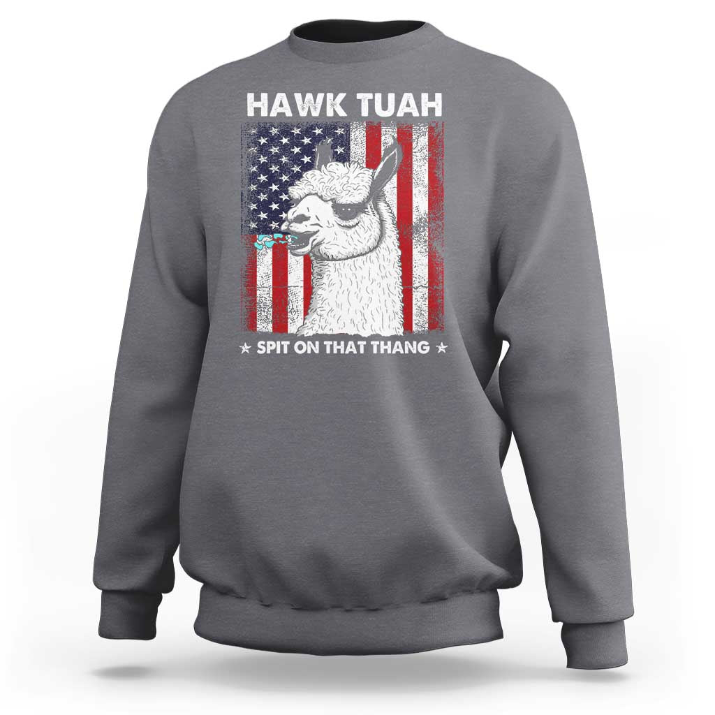 Funny Llama Sweatshirt Hawk Tuah Spit On That Thang American Flag - Wonder Print Shop
