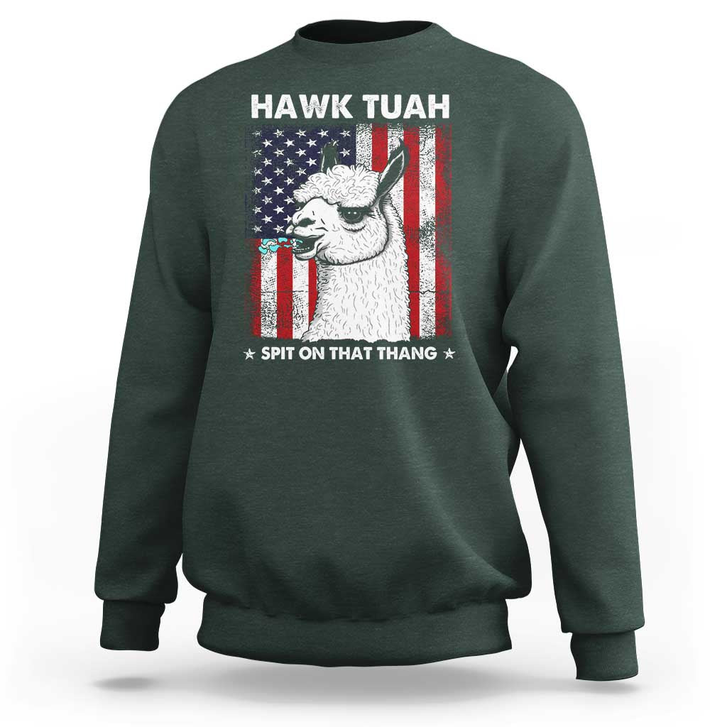 Funny Llama Sweatshirt Hawk Tuah Spit On That Thang American Flag - Wonder Print Shop