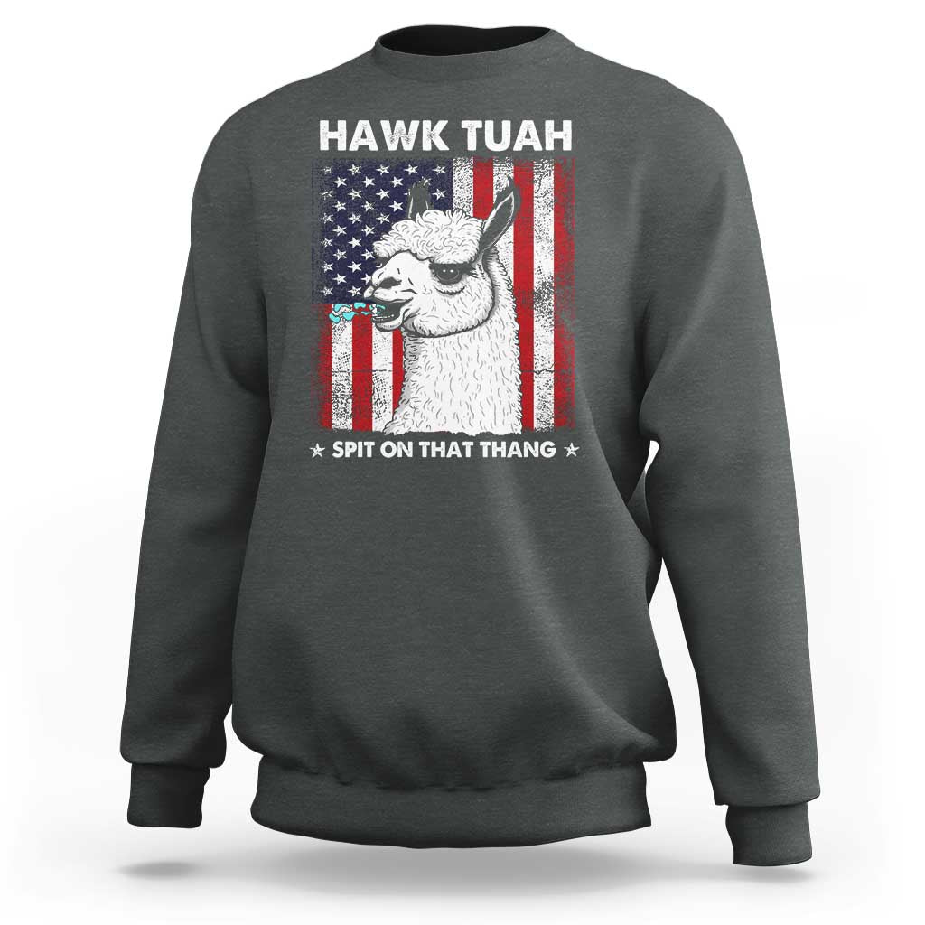 Funny Llama Sweatshirt Hawk Tuah Spit On That Thang American Flag - Wonder Print Shop