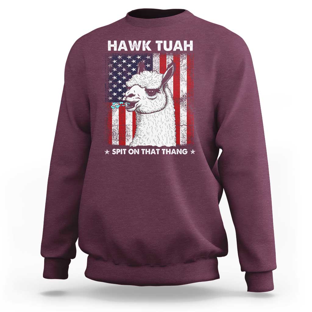 Funny Llama Sweatshirt Hawk Tuah Spit On That Thang American Flag - Wonder Print Shop