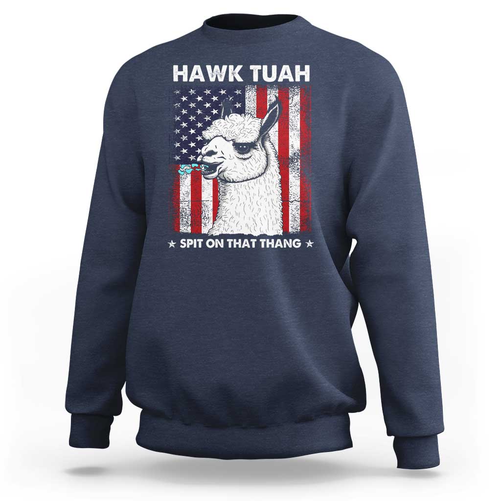 Funny Llama Sweatshirt Hawk Tuah Spit On That Thang American Flag - Wonder Print Shop
