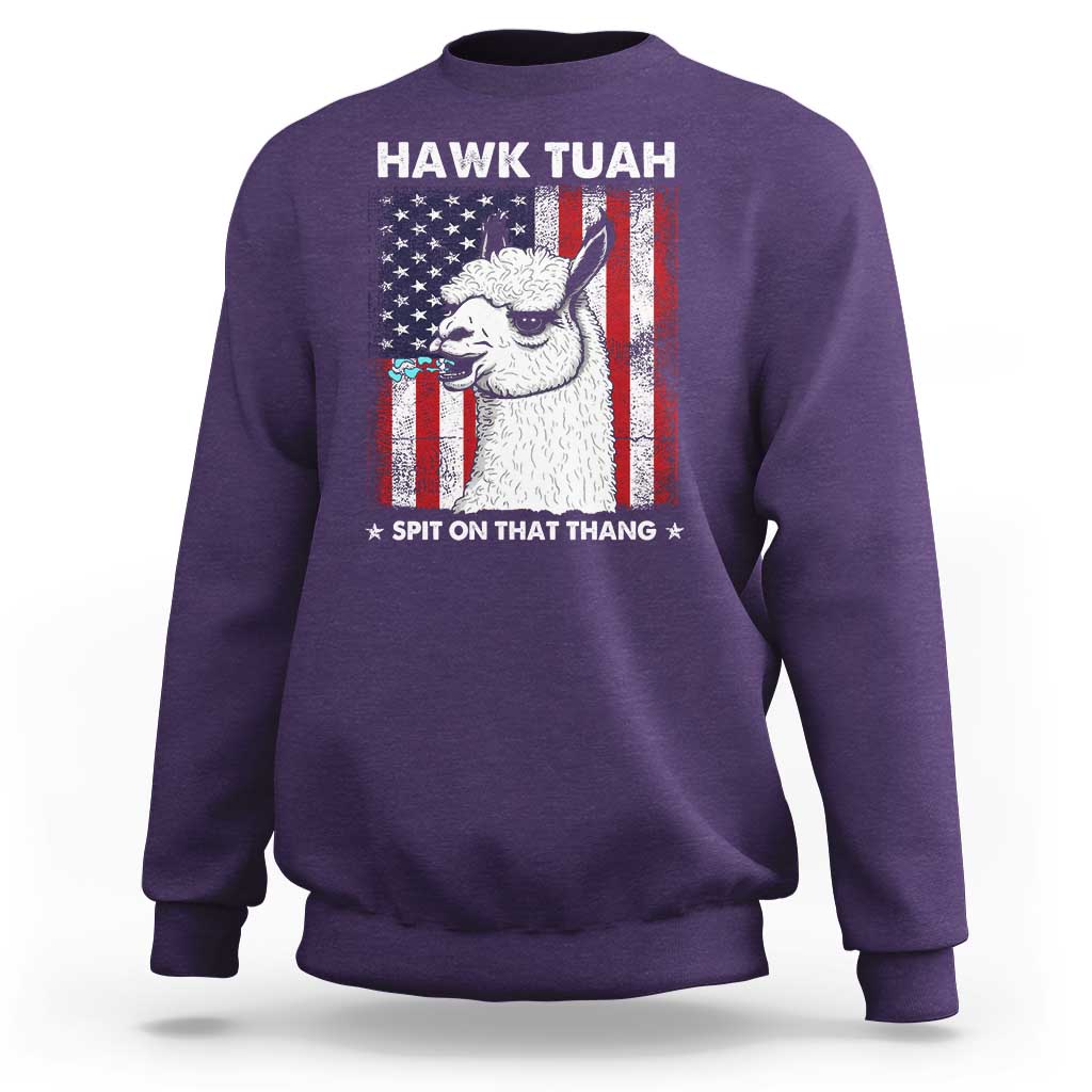 Funny Llama Sweatshirt Hawk Tuah Spit On That Thang American Flag - Wonder Print Shop