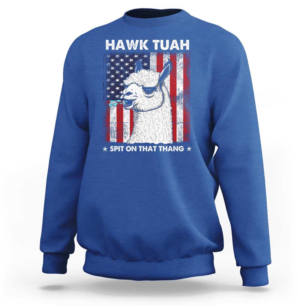 Funny Llama Sweatshirt Hawk Tuah Spit On That Thang American Flag - Wonder Print Shop