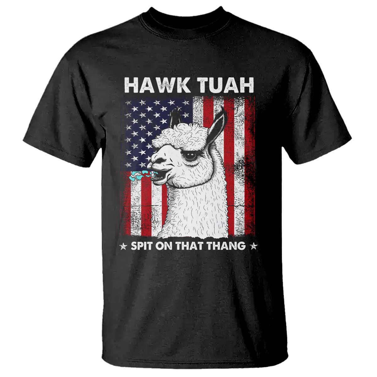 Funny Llama T Shirt Hawk Tuah Spit On That Thang American Flag - Wonder Print Shop