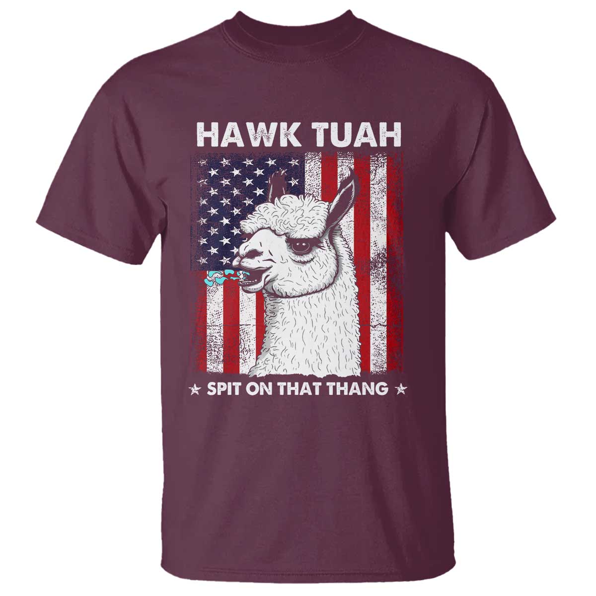 Funny Llama T Shirt Hawk Tuah Spit On That Thang American Flag - Wonder Print Shop