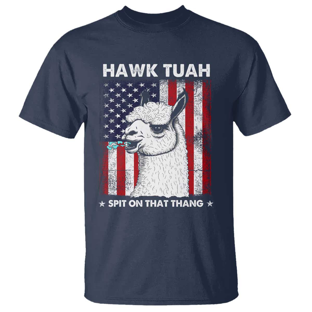 Funny Llama T Shirt Hawk Tuah Spit On That Thang American Flag - Wonder Print Shop