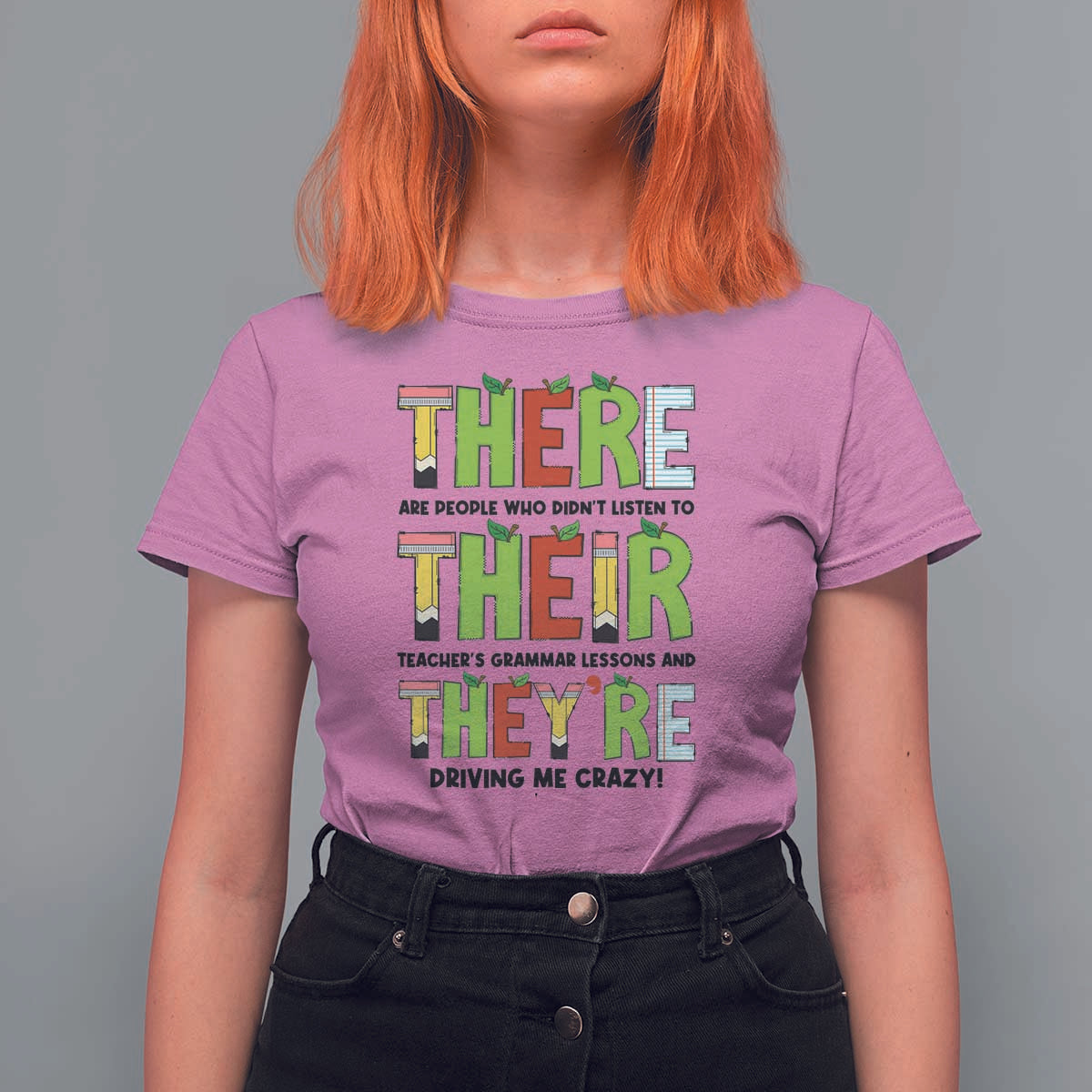 English Teacher T Shirt For Women There Their They're Funny Grammar Lessons - Wonder Print Shop