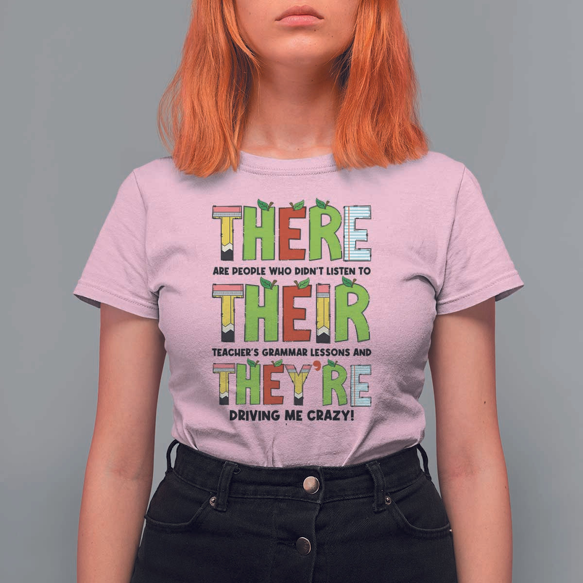 English Teacher T Shirt For Women There Their They're Funny Grammar Lessons - Wonder Print Shop