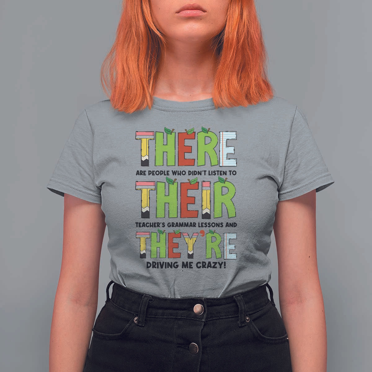English Teacher T Shirt For Women There Their They're Funny Grammar Lessons - Wonder Print Shop
