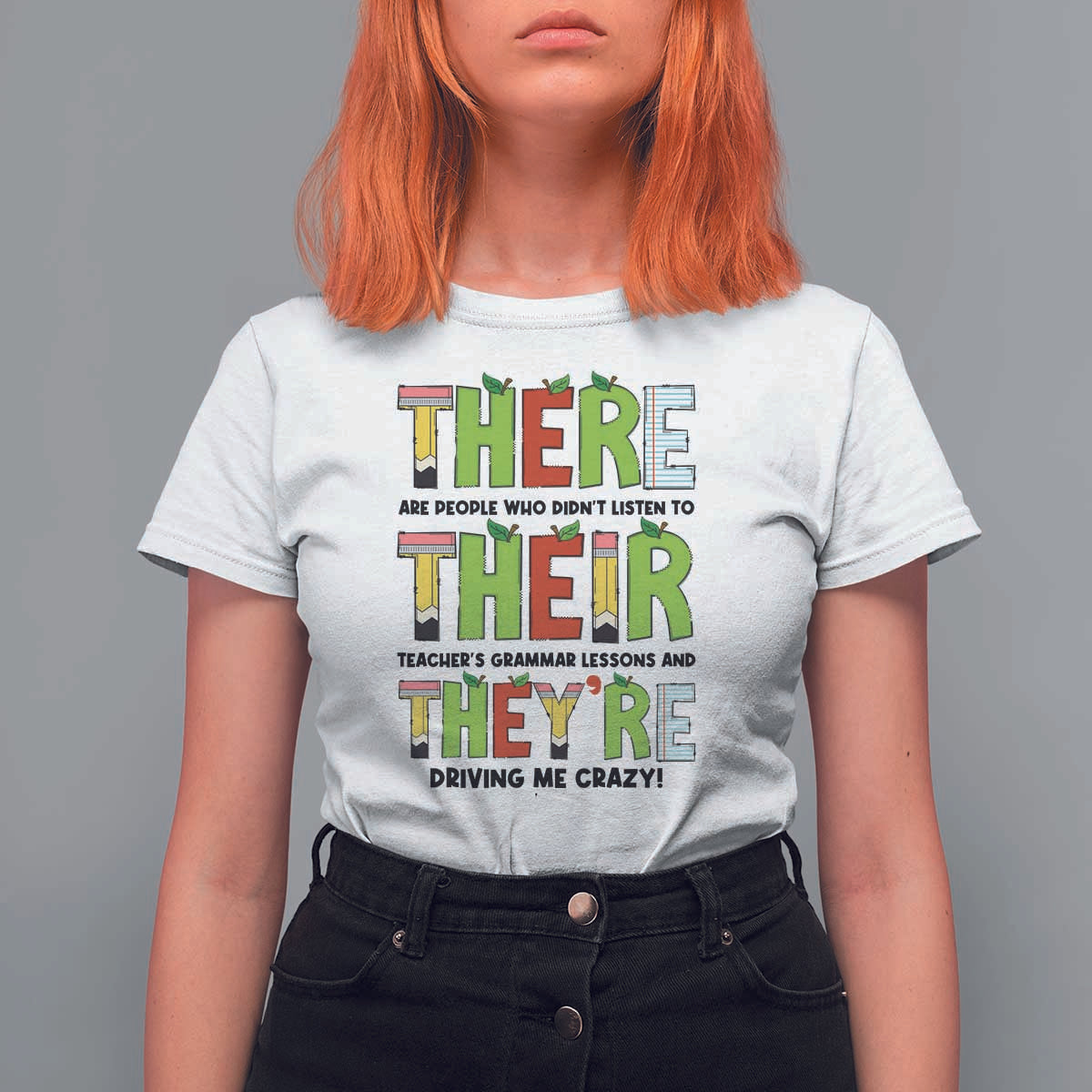 English Teacher T Shirt For Women There Their They're Funny Grammar Lessons - Wonder Print Shop