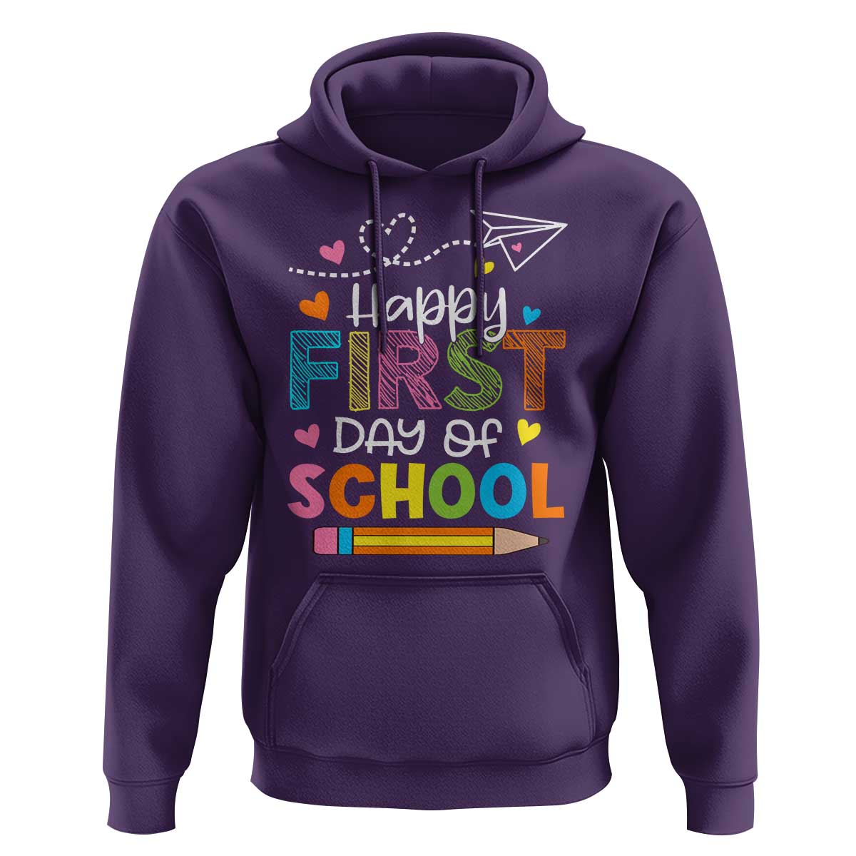 Happy First Day Of School Hoodie Cute Pencil Paper Plane Heart - Wonder Print Shop