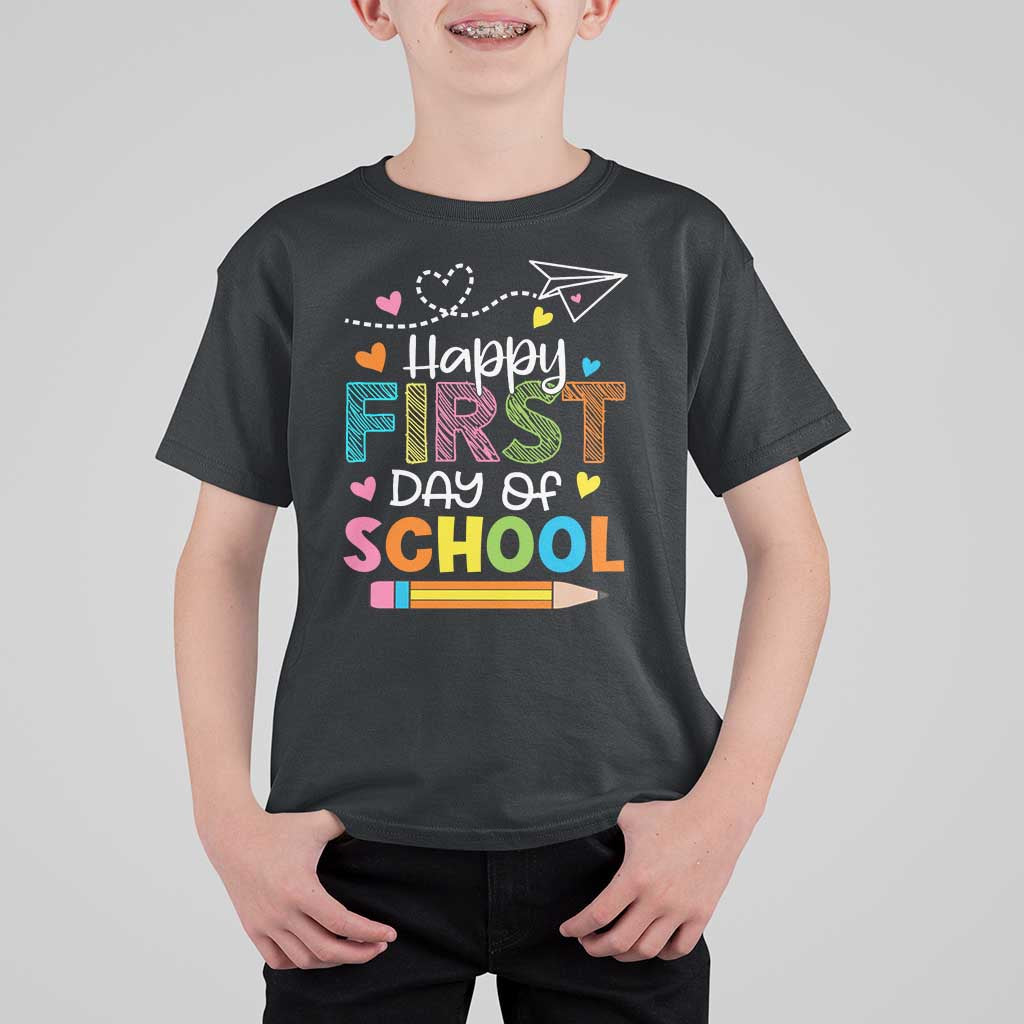 Happy First Day Of School T Shirt For Kid Cute Pencil Paper Plane Heart - Wonder Print Shop