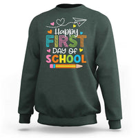 Happy First Day Of School Sweatshirt Cute Pencil Paper Plane Heart - Wonder Print Shop