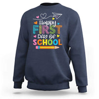 Happy First Day Of School Sweatshirt Cute Pencil Paper Plane Heart - Wonder Print Shop