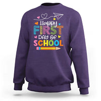 Happy First Day Of School Sweatshirt Cute Pencil Paper Plane Heart - Wonder Print Shop