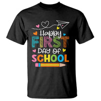 Happy First Day Of School T Shirt Cute Pencil Paper Plane Heart - Wonder Print Shop