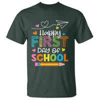 Happy First Day Of School T Shirt Cute Pencil Paper Plane Heart - Wonder Print Shop