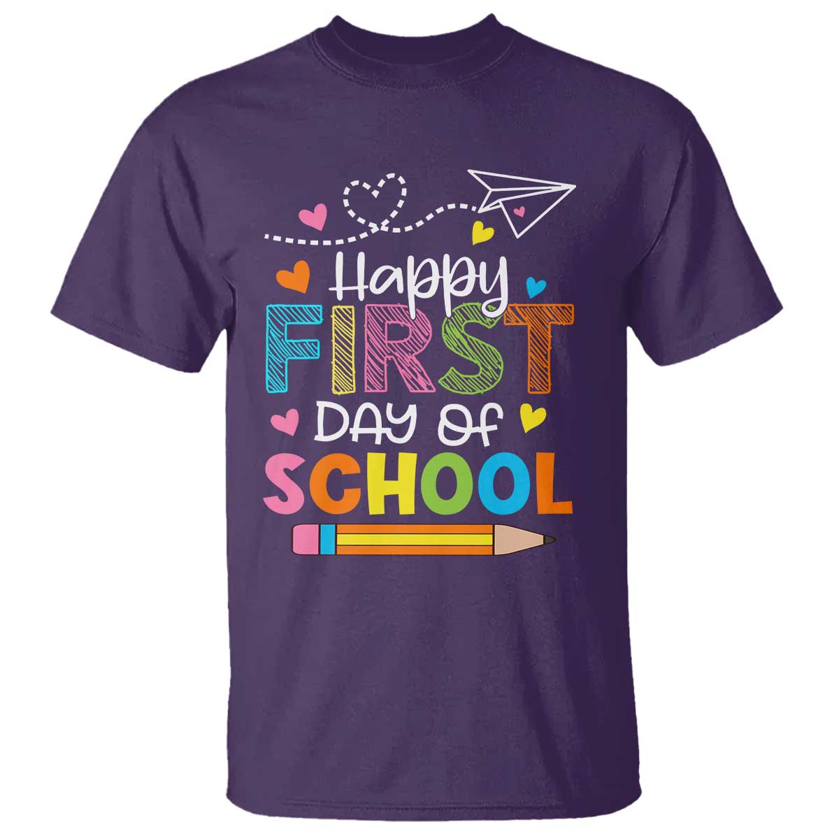 Happy First Day Of School T Shirt Cute Pencil Paper Plane Heart - Wonder Print Shop