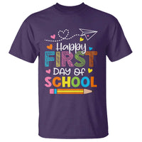 Happy First Day Of School T Shirt Cute Pencil Paper Plane Heart - Wonder Print Shop