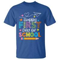 Happy First Day Of School T Shirt Cute Pencil Paper Plane Heart - Wonder Print Shop