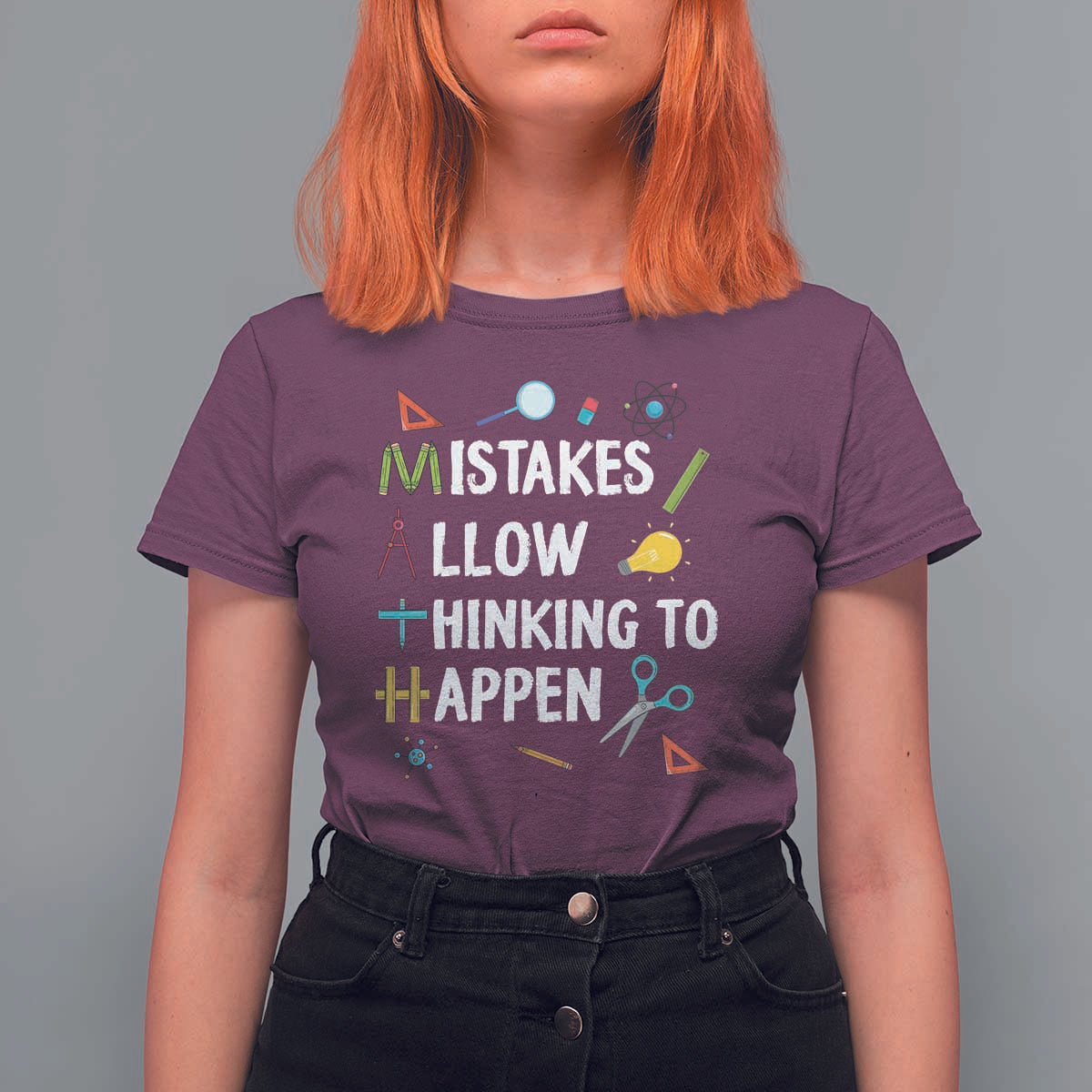 Math Teacher T Shirt For Women Mistakes Allow Thinking To Happen Vintage Mathematical - Wonder Print Shop