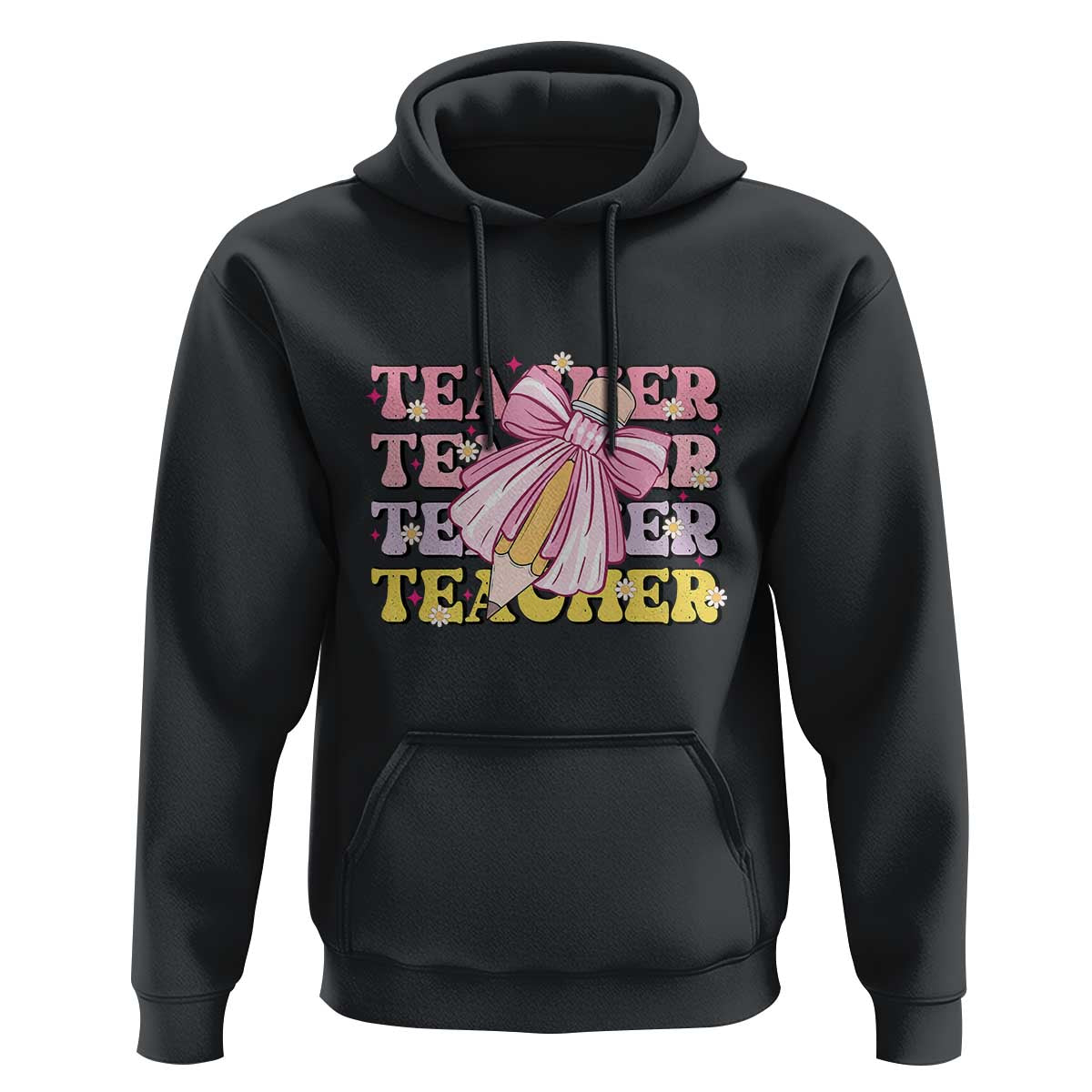Teacher Hoodie Groovy Pencil Pink Bow Back To School - Wonder Print Shop