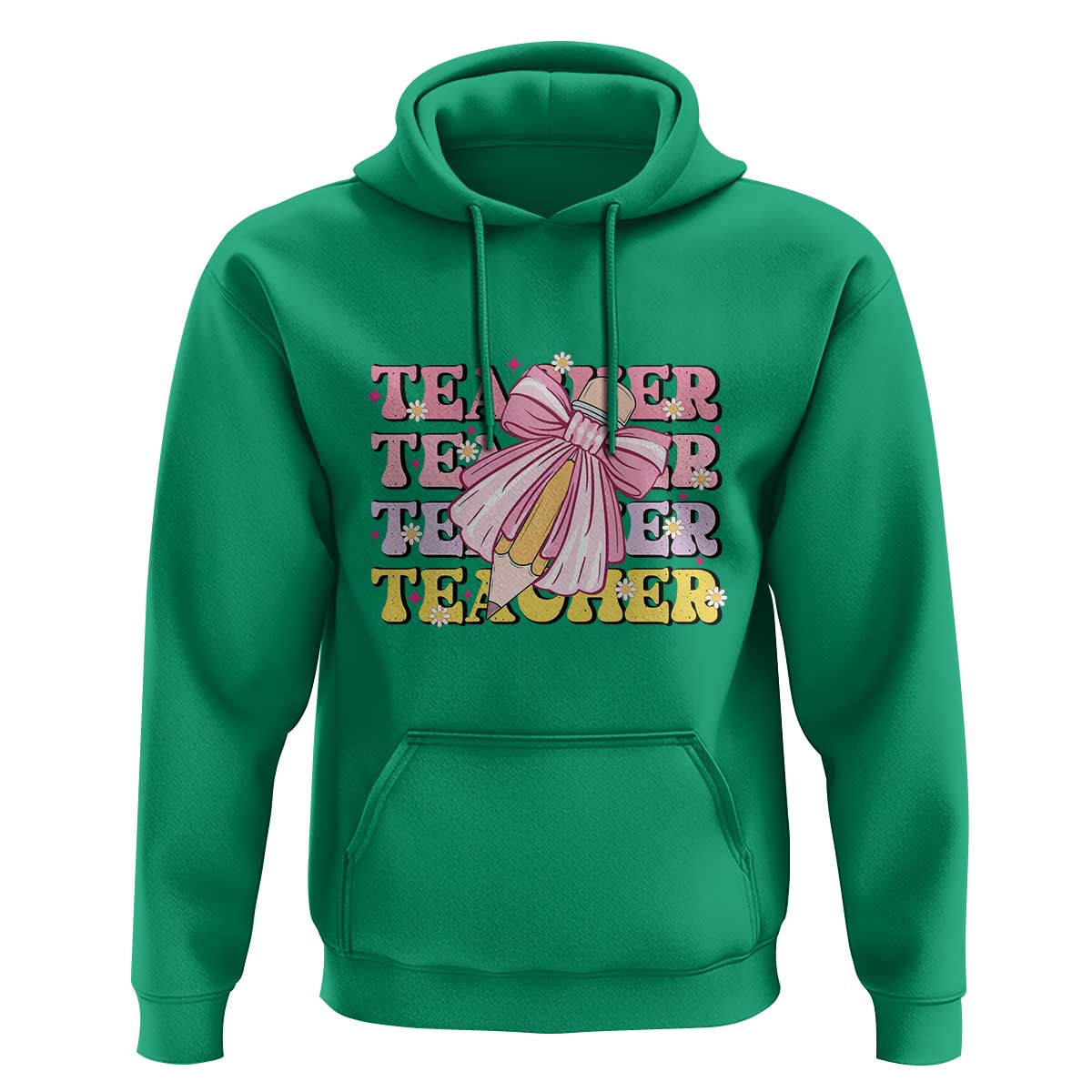 Teacher Hoodie Groovy Pencil Pink Bow Back To School - Wonder Print Shop