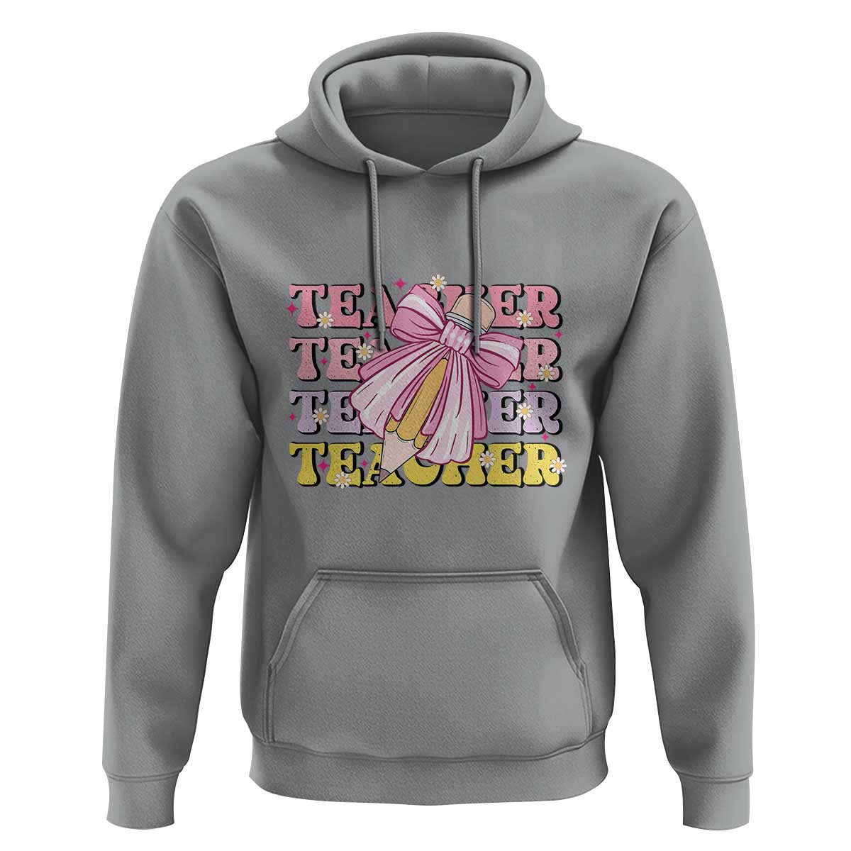 Teacher Hoodie Groovy Pencil Pink Bow Back To School - Wonder Print Shop