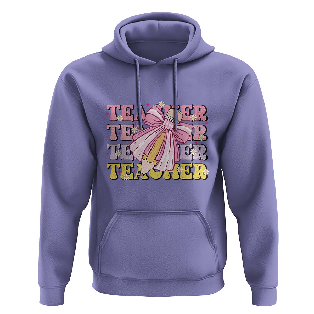 Teacher Hoodie Groovy Pencil Pink Bow Back To School - Wonder Print Shop