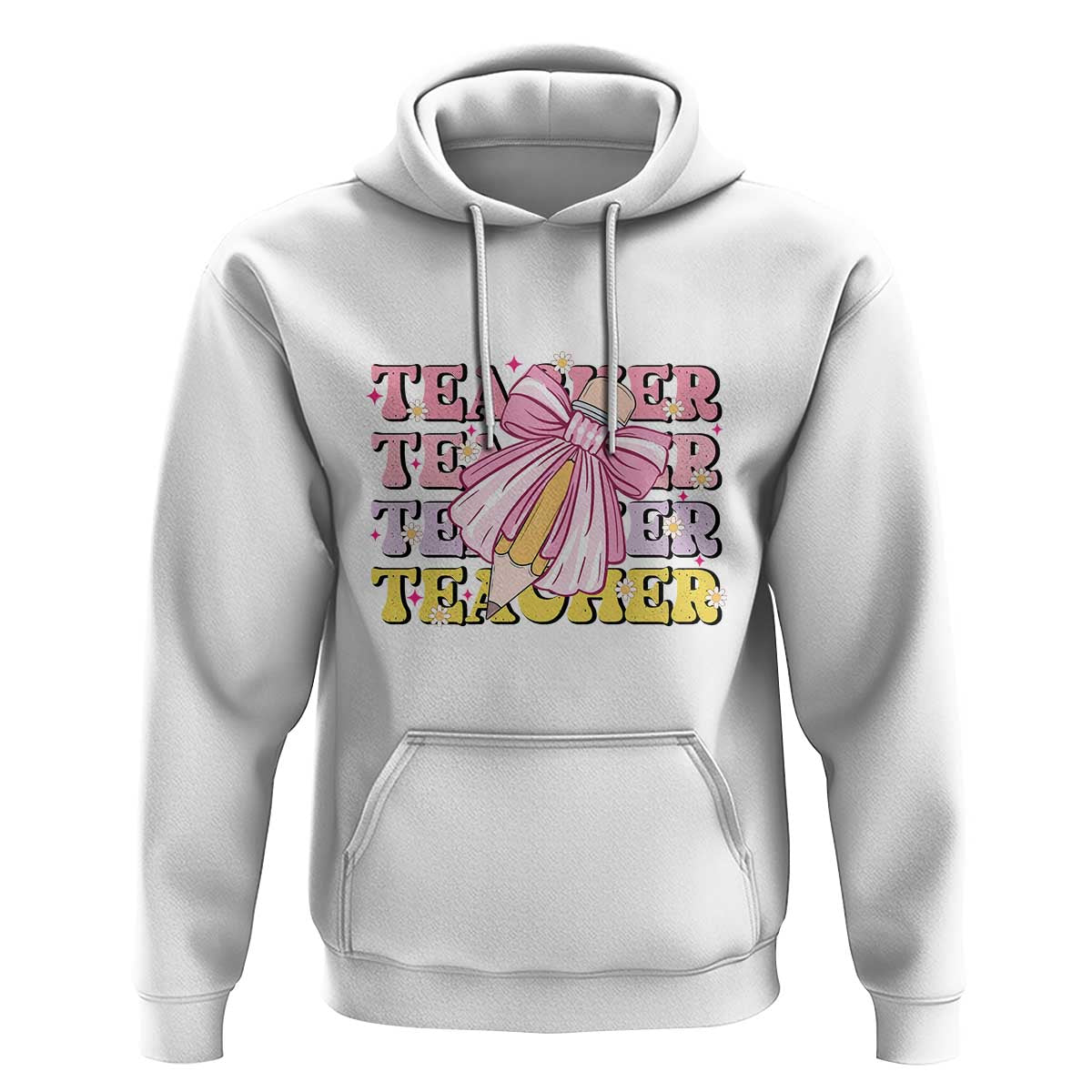 Teacher Hoodie Groovy Pencil Pink Bow Back To School - Wonder Print Shop