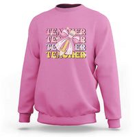 Teacher Sweatshirt Groovy Pencil Pink Bow Back To School - Wonder Print Shop