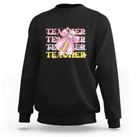 Teacher Sweatshirt Groovy Pencil Pink Bow Back To School - Wonder Print Shop