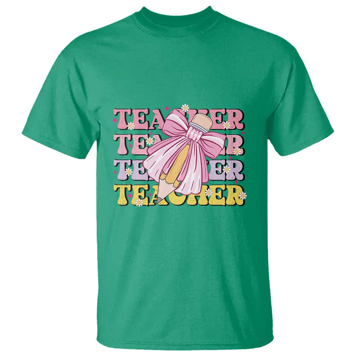 Teacher T Shirt Groovy Pencil Pink Bow Back To School - Wonder Print Shop