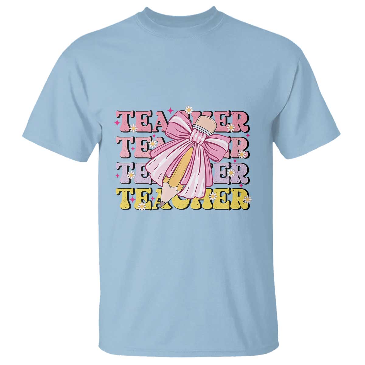 Teacher T Shirt Groovy Pencil Pink Bow Back To School - Wonder Print Shop