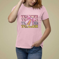 Teacher T Shirt For Women Groovy Pencil Pink Bow Back To School - Wonder Print Shop