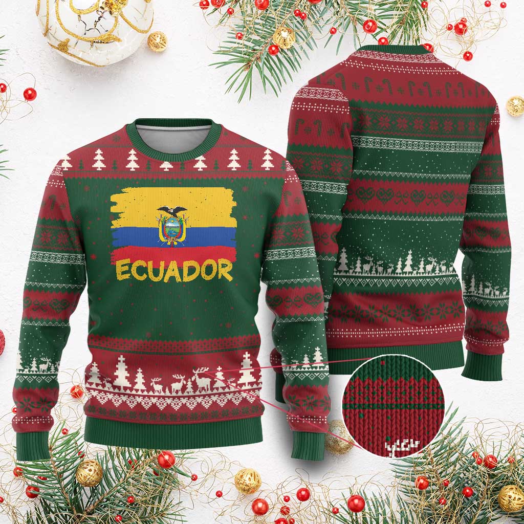 Ecuadorian Heritage Brushstroke Ecuador Flag Graphic Ugly Christmas Sweater